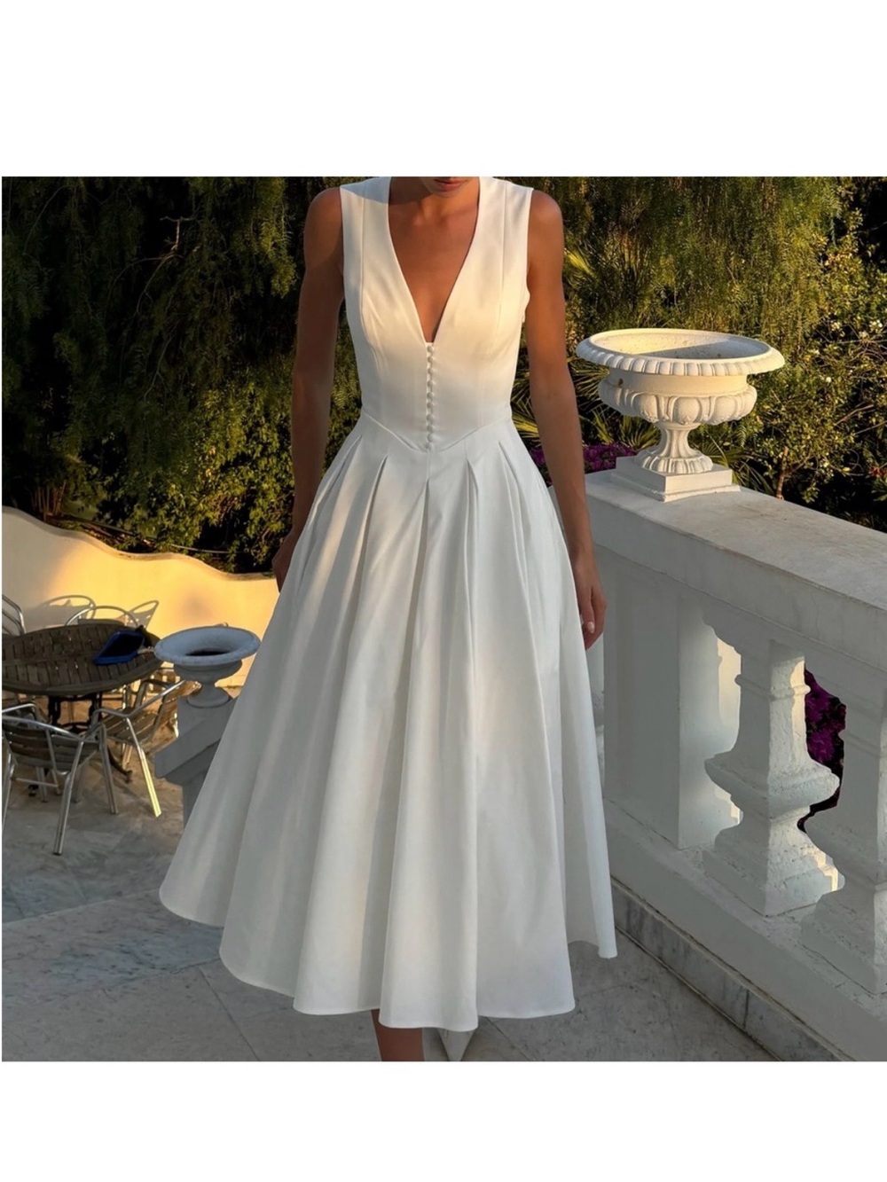 Meshki White Deep V Fit-and-Flare Dress - Picture 3 of 5